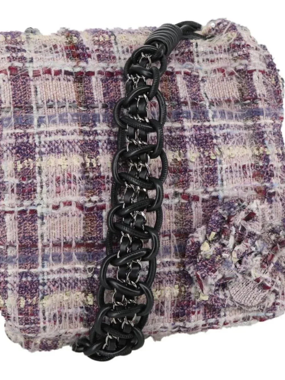 CHANEL Camelia Chain Shoulder Bag Canvas Purple CC Auth 99854SAV
